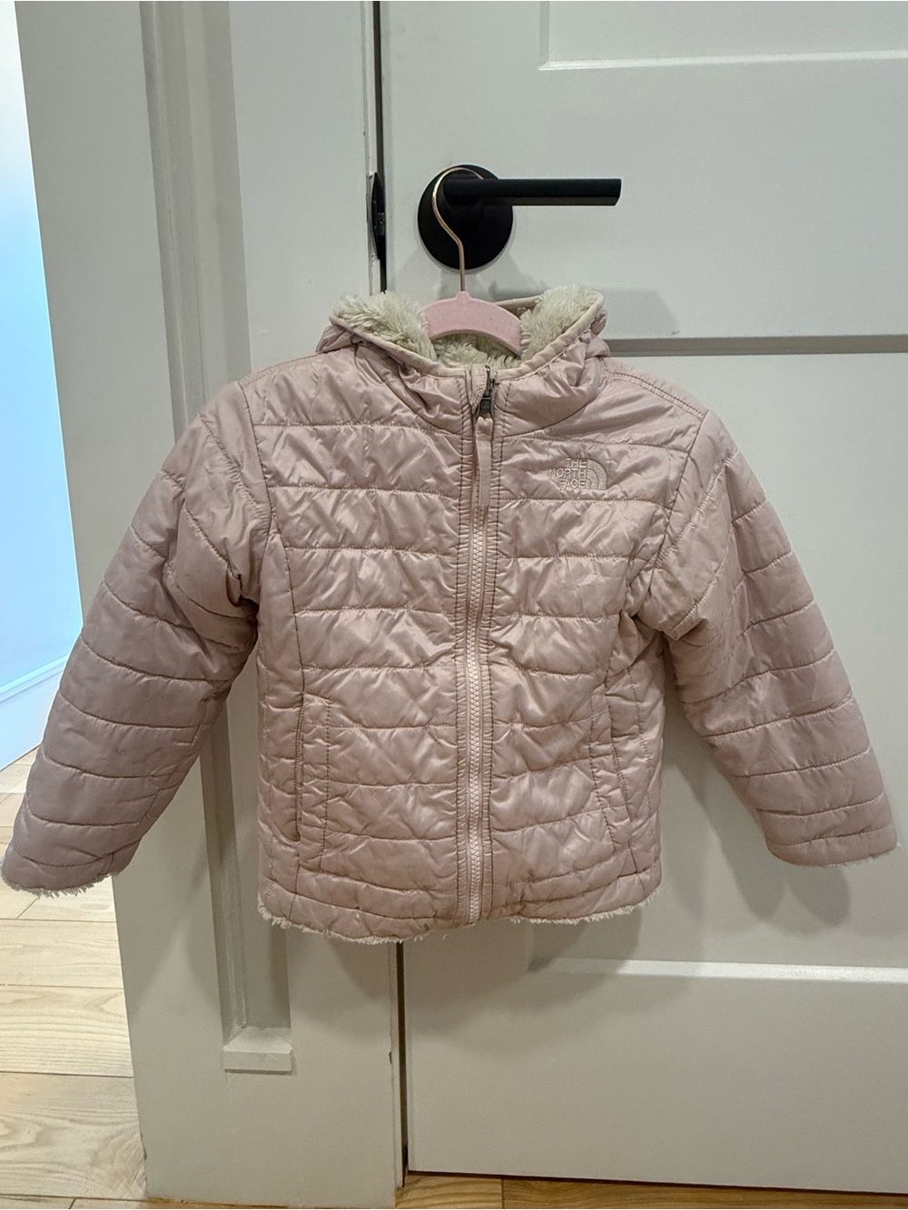 The North Face Girls' Pale Pink Quilted Hooded Puffer Jacket